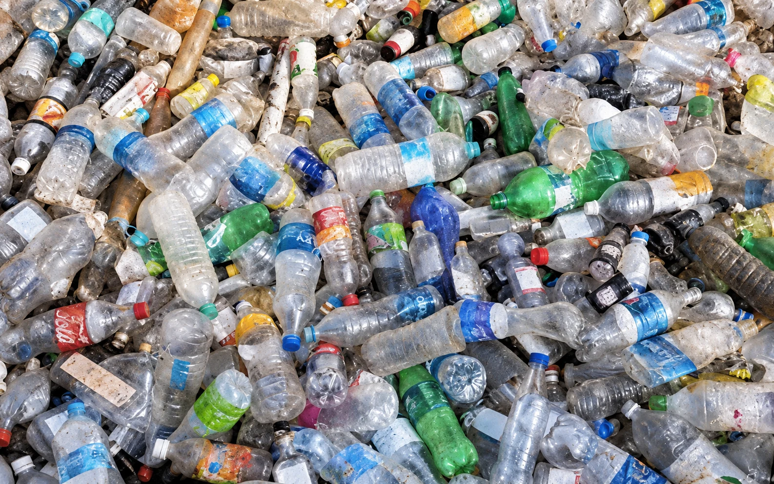 Mixed post-consumer PET bottles before recycling